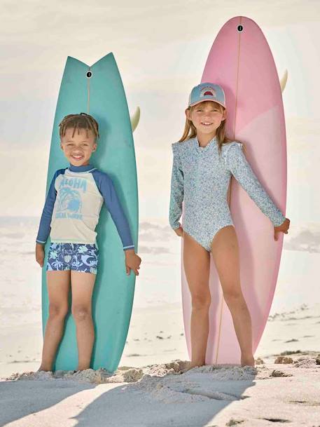 UV Protection Swimsuit for Girls grey blue - vertbaudet enfant 