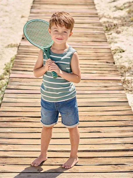 Bermuda garçon denim effet molleton facile à enfiler double stone - vertbaudet enfant 