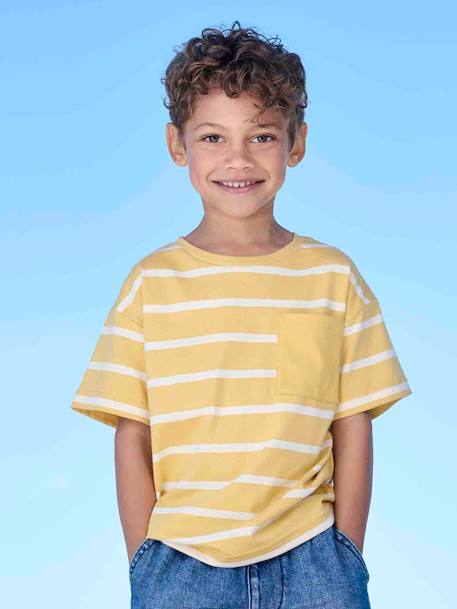 Tee-shirt rayé garçon personnalisable ocre+vert d'eau - vertbaudet enfant 