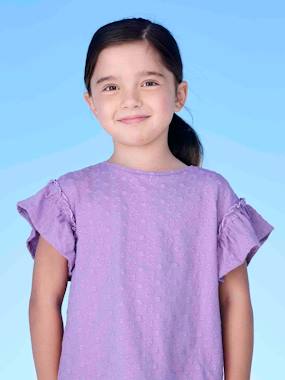 -T-Shirt with Embroidered Flowers & Ruffled Sleeves for Girls