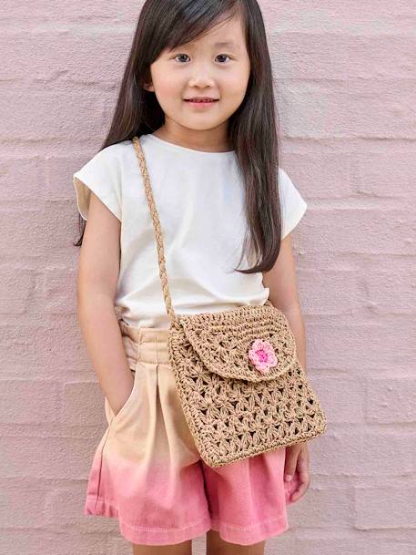 Braided Rope-Like Shoulder Bag with Flowers for Girls wood - vertbaudet enfant 