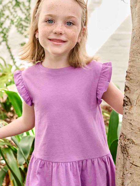 Dress with Ruffle on the Sleeves, for Girls aqua green+mauve+red - vertbaudet enfant 