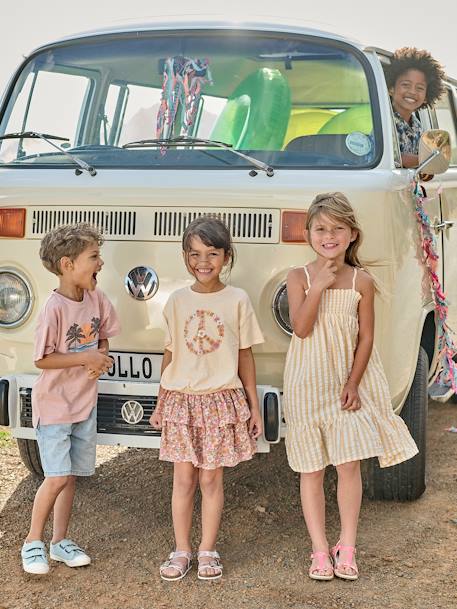 Smocked Skirt with Ruffle, for Girls rosy apricot - vertbaudet enfant 
