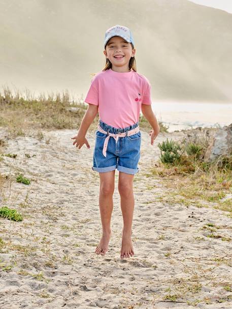 Tee-shirt fille motif poitrine manches courtes rose bonbon - vertbaudet enfant 