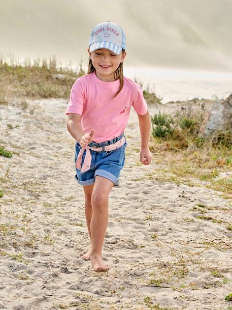 Bermuda en jean style paperbag fille stone - vertbaudet enfant 