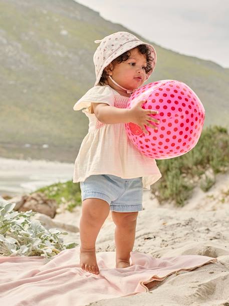 Paperbag Shorts with Belt for Babies BLUE LIGHT WASCHED - vertbaudet enfant 