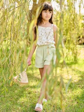 Paperbag Shorts in Cotton Gauze for Girls  - vertbaudet enfant