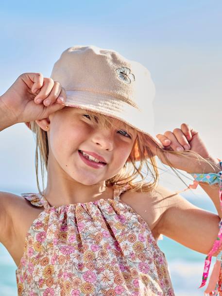 Reversible Bucket Hat for Girls rosy apricot - vertbaudet enfant 