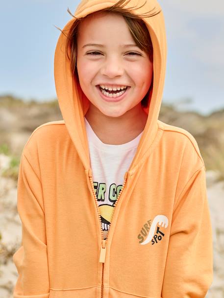 Sweat zippé à capuche motif surf au dos garçon orange - vertbaudet enfant 
