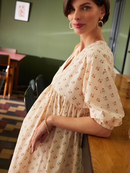 Maternity Dress with Printed Flowers, ENVIE DE FRAISE sandy beige - vertbaudet enfant 