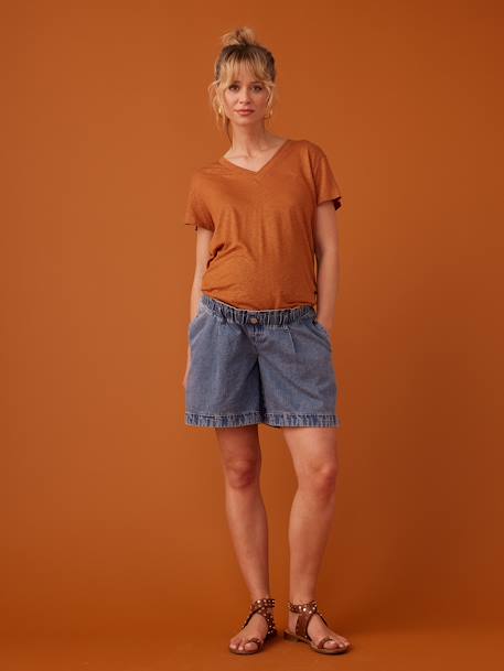 Iridescent Linen T-Shirt for Maternity, V-Neck, by ENVIE DE FRAISE caramel+ecru - vertbaudet enfant 