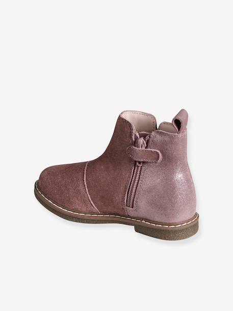 Boots enfant fille cuir à pompon zippées camel+rose - vertbaudet enfant 
