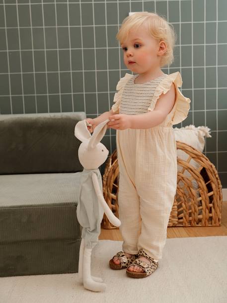 Cotton Gauze Jumpsuit for Babies coral+ecru - vertbaudet enfant 