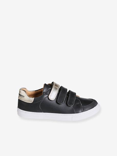 Baskets enfant fille en cuir à scratchs marine+marron+noir - vertbaudet enfant 