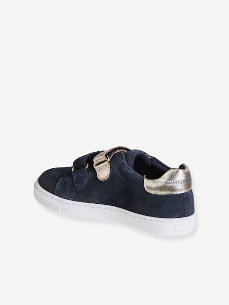 Hook-and-Loop Trainers in Leather for Girls brown+navy blue - vertbaudet enfant 