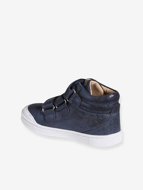 Baskets enfant fille cuir à scratchs beige imprimé+marine+or - vertbaudet enfant 