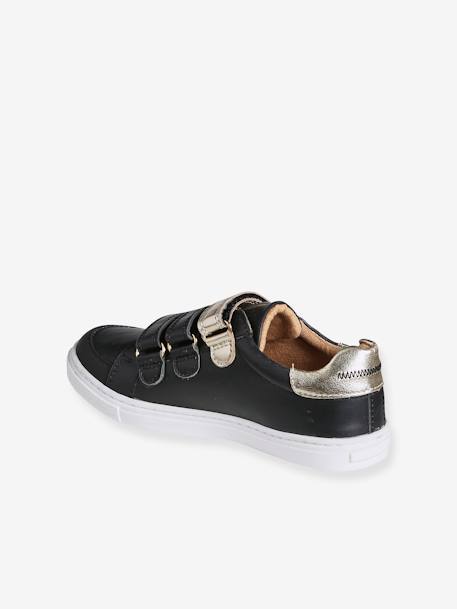 Baskets enfant fille en cuir à scratchs marine+marron+noir - vertbaudet enfant 