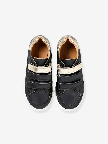 Baskets enfant fille en cuir à scratchs marine+marron+noir - vertbaudet enfant 