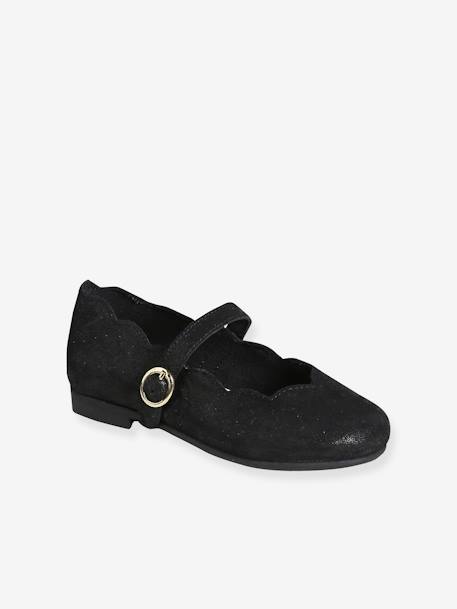 Leather Ballerina Pumps for Girls black - vertbaudet enfant 