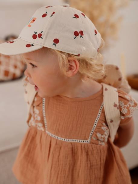 Cap with Apple Prints for Baby Girls ecru - vertbaudet enfant 