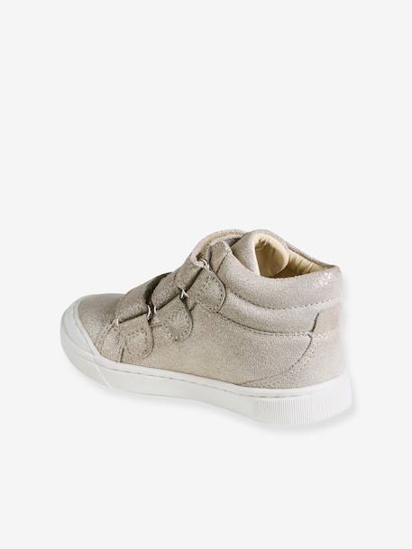 Baskets enfant fille cuir à scratchs beige imprimé+marine+or - vertbaudet enfant 