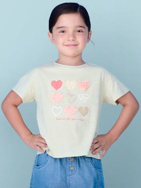 Girls-Tops-T-Shirt with Shaggy Rags Design & Iridescent Details for Girls