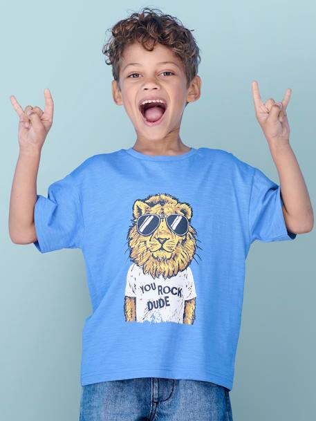 Fun T-Shirt with Animal, for Boys azure+turquoise+white - vertbaudet enfant 