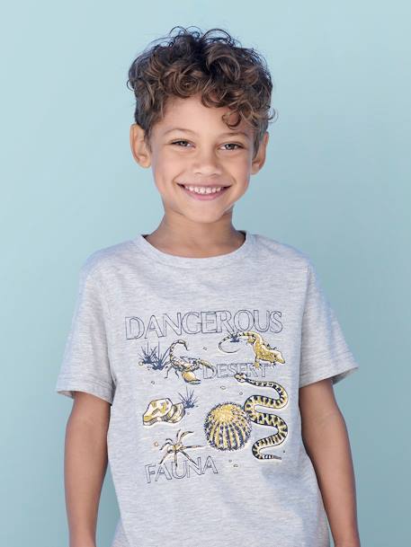 Basics T-Shirt with Animal Motifs for Boys marl grey+slate blue - vertbaudet enfant 