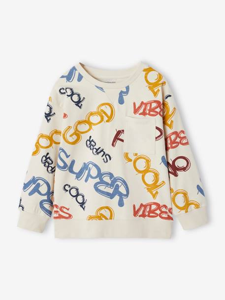 Tee-shirt garçon effet sweat imprimé blanc chiné+écru+lichen+noix de pécan - vertbaudet enfant 