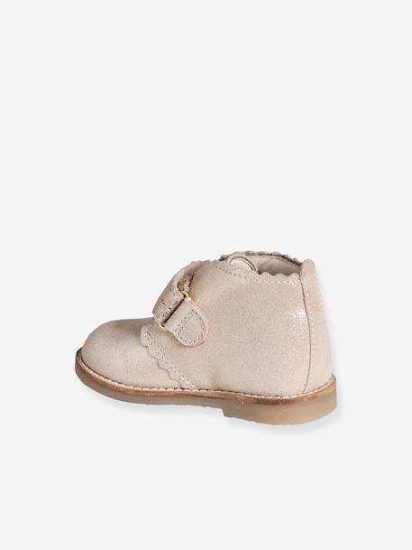 Leather Boots with Hook-&-Loop Straps, for Babies gold - vertbaudet enfant 