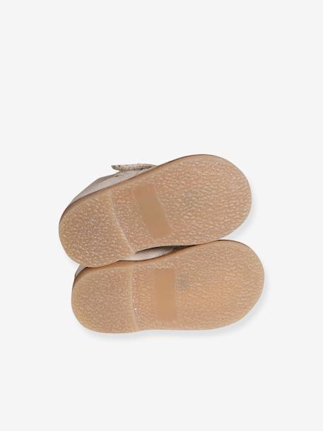 Leather Boots with Hook-&-Loop Straps, for Babies gold - vertbaudet enfant 