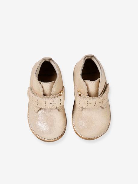 Leather Boots with Hook-&-Loop Straps, for Babies gold - vertbaudet enfant 
