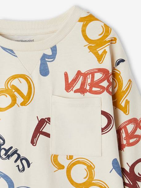 Tee-shirt garçon effet sweat imprimé blanc chiné+écru+lichen+noix de pécan - vertbaudet enfant 
