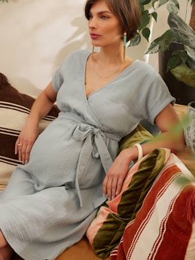 Vêtements de grossesse-Robe grossesse en gaze de coton bio