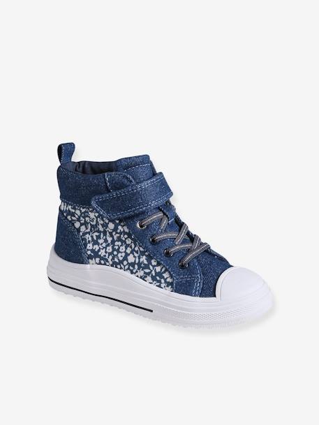 High-Top Trainers with Laces & Hook-&-Loops for Girls denim blue - vertbaudet enfant 