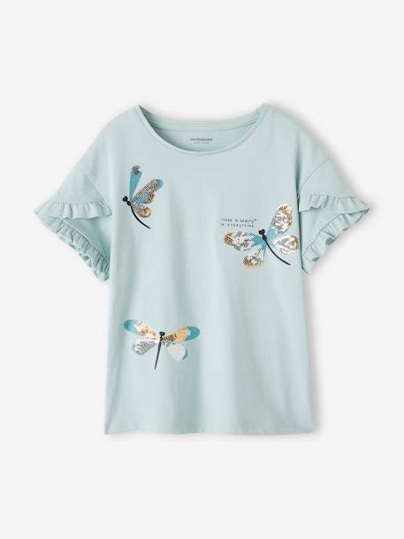 Tee-shirt rayé avec coeur en sequins fille bleu ciel+écru rayé+marine+rayé bleu - vertbaudet enfant 