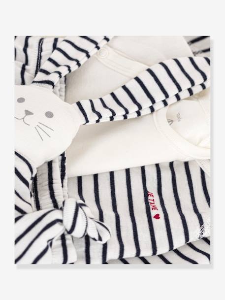 3-Piece Striped Ensemble with Bunny Comforter Gift Set for Newborns by PETIT BATEAU navy blue - vertbaudet enfant 