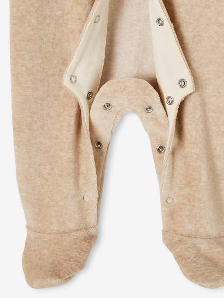 Pyjama bébé mixte velours animal personnalisable beige chiné+gris chiné - vertbaudet enfant 