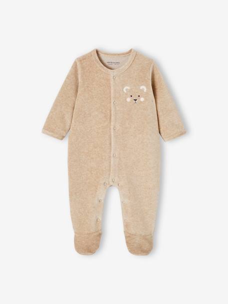 Pyjama bébé mixte velours animal personnalisable beige chiné+gris chiné - vertbaudet enfant 