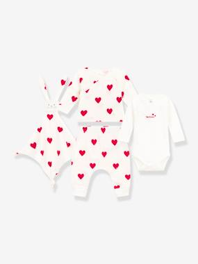 Baby-Outfits-3-Piece Heart Ensemble with Bunny Comforter Gift Set for Newborns by PETIT BATEAU