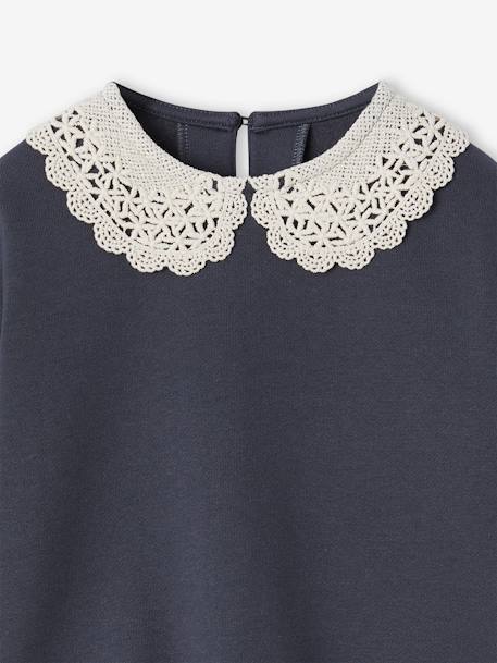 Sweat fille col fantaisie en macramé anthracite - vertbaudet enfant 