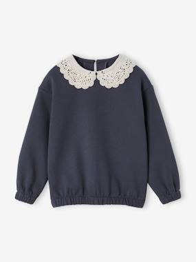 Sweat fille col fantaisie en macramé - vertbaudet enfant Fille-Sweat fille col fantaisie en macramé