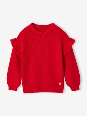 -Pull fille brodé manches volantées 