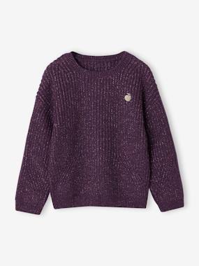 -Pull fille maille perlée animation badge irisé 