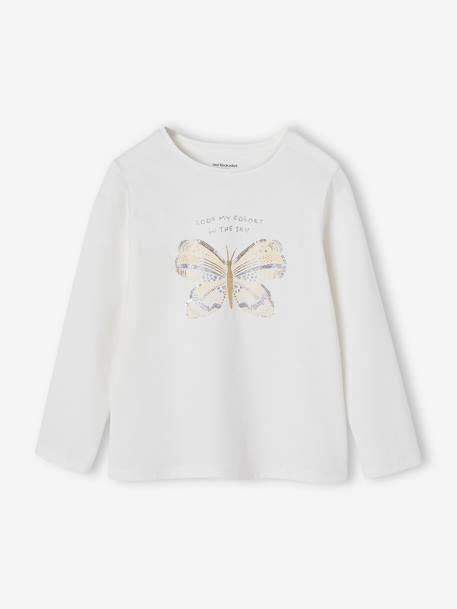 Tee-shirt fantaisie fille écru+olive - vertbaudet enfant 