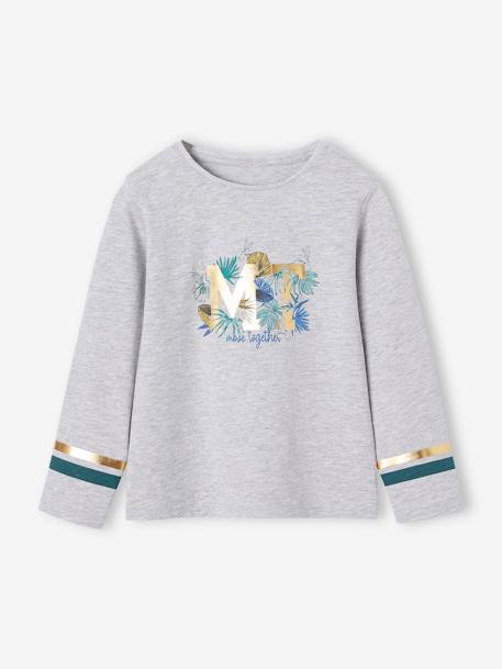 Sports Top with Glittery Tropical Motif for Girls marl grey - vertbaudet enfant 