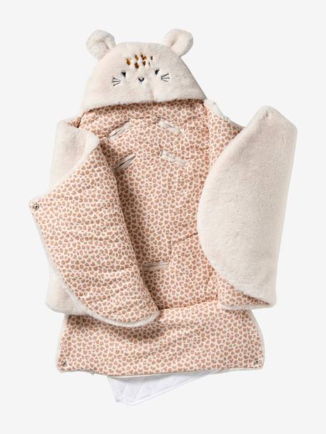 Nid d'ange transformable en tapis à langer peluche beige+beige imprimé+écru+gris souris+kaki+rose imprimé - vertbaudet enfant 