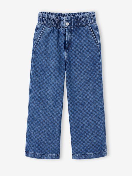 Pantalon fille large motifs fantaisie bleu foncé+denim gris - vertbaudet enfant 