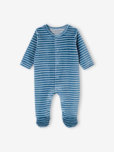 Pack of 3 Velour Sleepsuits, Special Opening for Newborns, for Babies aqua green+dusky pink+golden yellow - vertbaudet enfant 