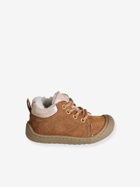Lace-Up Pram Shoes with Fur Lining, for Babies camel - vertbaudet enfant 